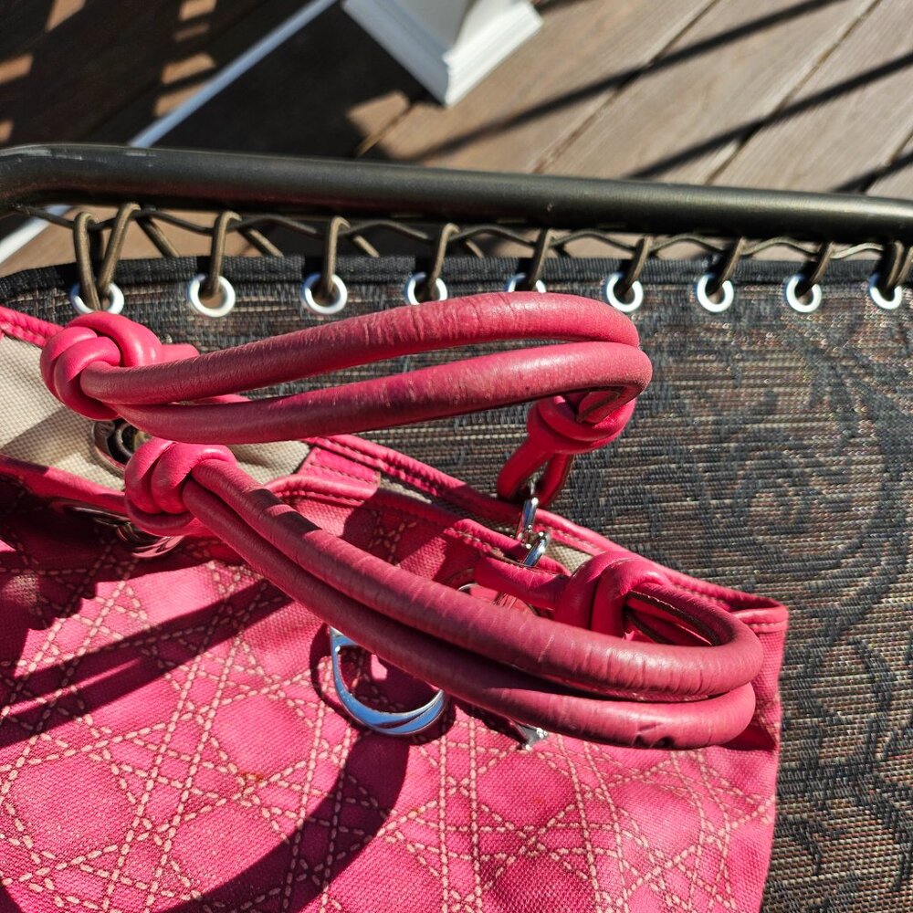 CHRISTIAN DIOR Coated Canvas Cannage Print Cherie Small Tote Pink - Picture 12 of 17